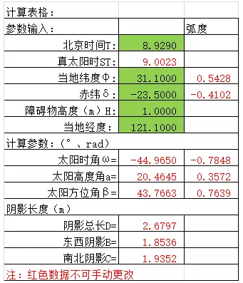 光伏方陣間距、陰影分析計(jì)算表格